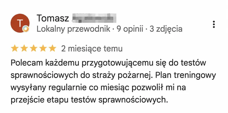 Anonimowa opinia o planie treningowym do testów sprawnościowych PSP